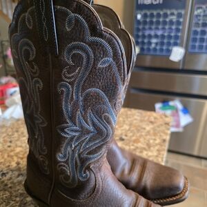 Ariat Brown Western Boots with Blue Stitching